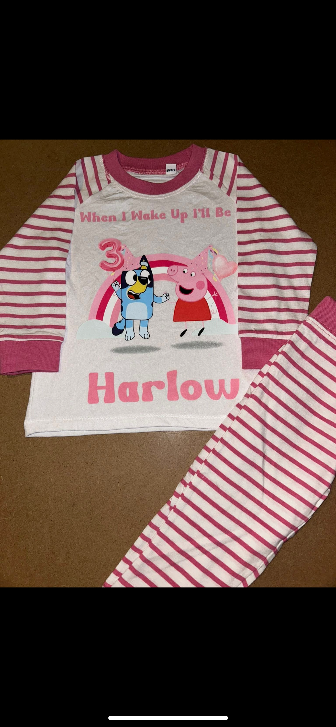 PERSONALISED PEPPA PIG X BLUEY BIRTHDAY PYJAMAS Upto 3-4 Years PINK STRIPED