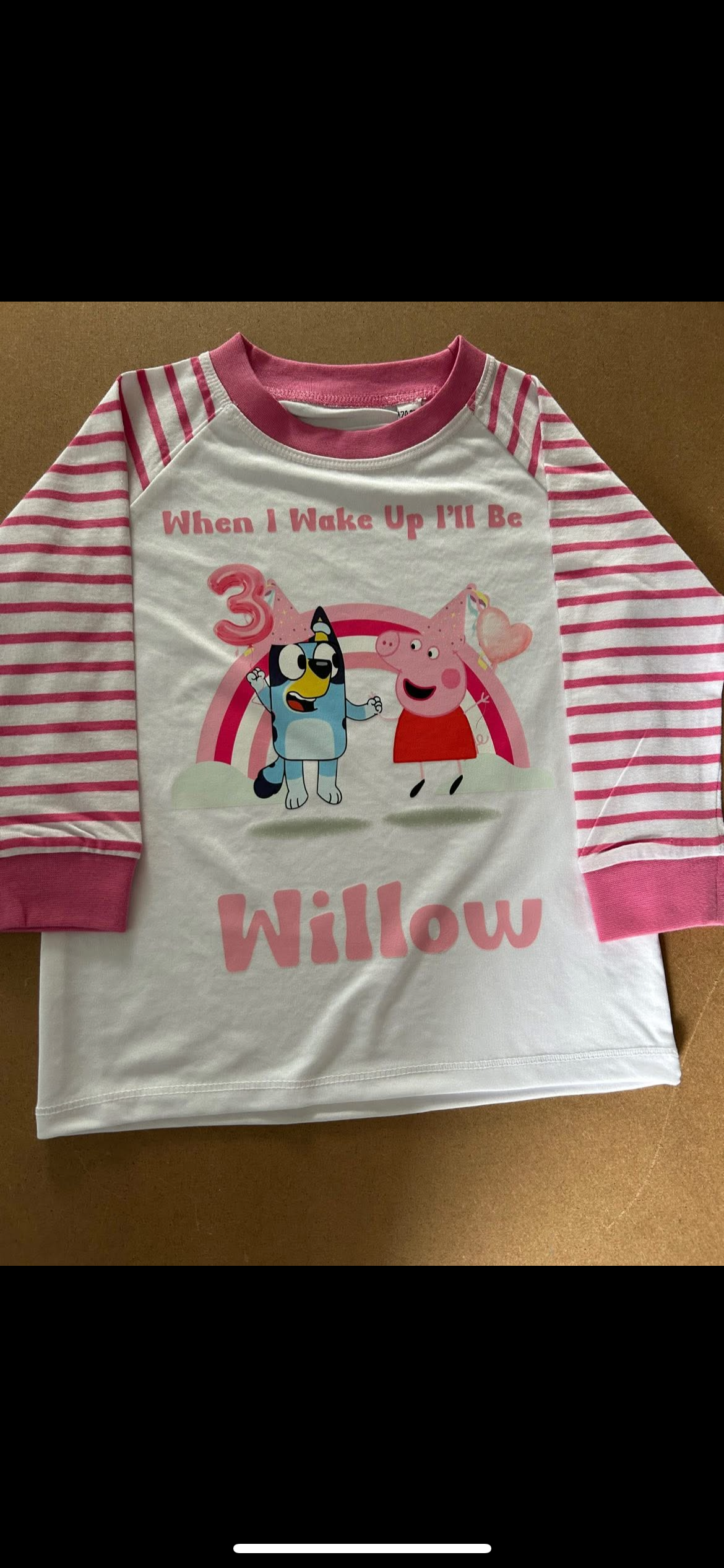 PERSONALISED PEPPA PIG X BLUEY BIRTHDAY PYJAMAS Upto 3-4 Years PINK STRIPED