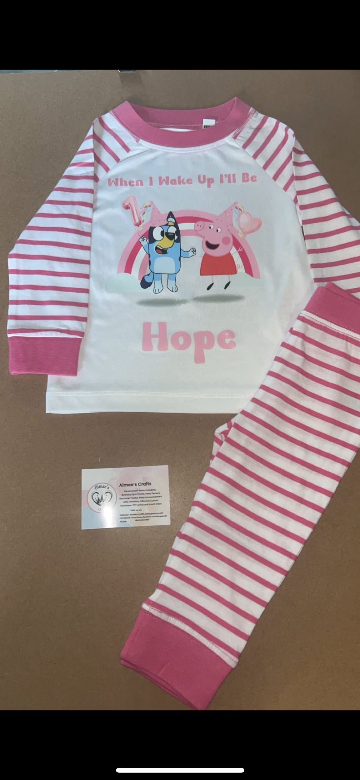 PERSONALISED PEPPA PIG X BLUEY BIRTHDAY PYJAMAS Upto 3-4 Years PINK STRIPED