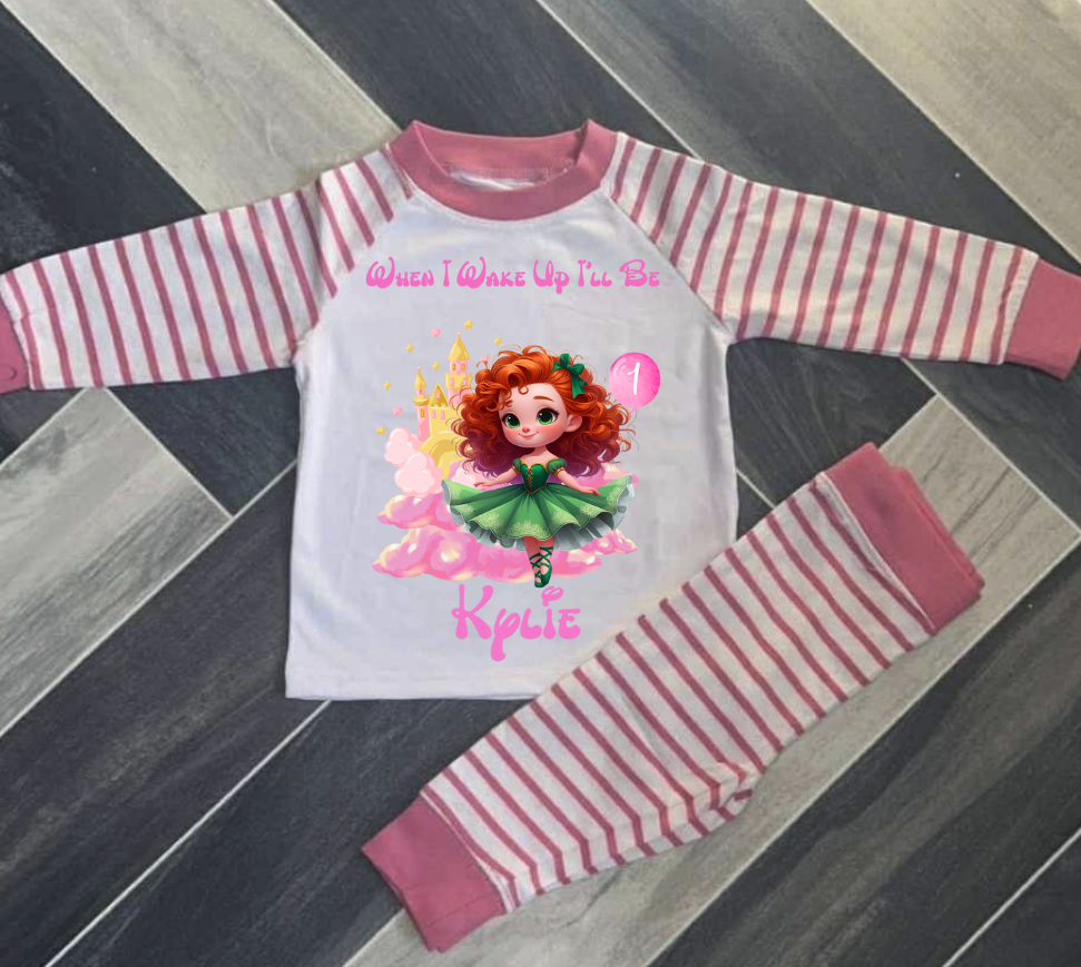 PERSONALISED PRINCESS BIRTHDAY PYJAMAS PINK STRIPED UPTO 3-4 Y