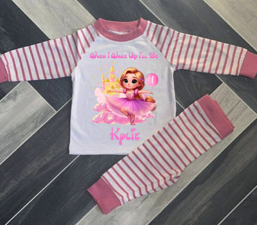 PERSONALISED PRINCESS BIRTHDAY PYJAMAS PINK STRIPED UPTO 3-4 Y