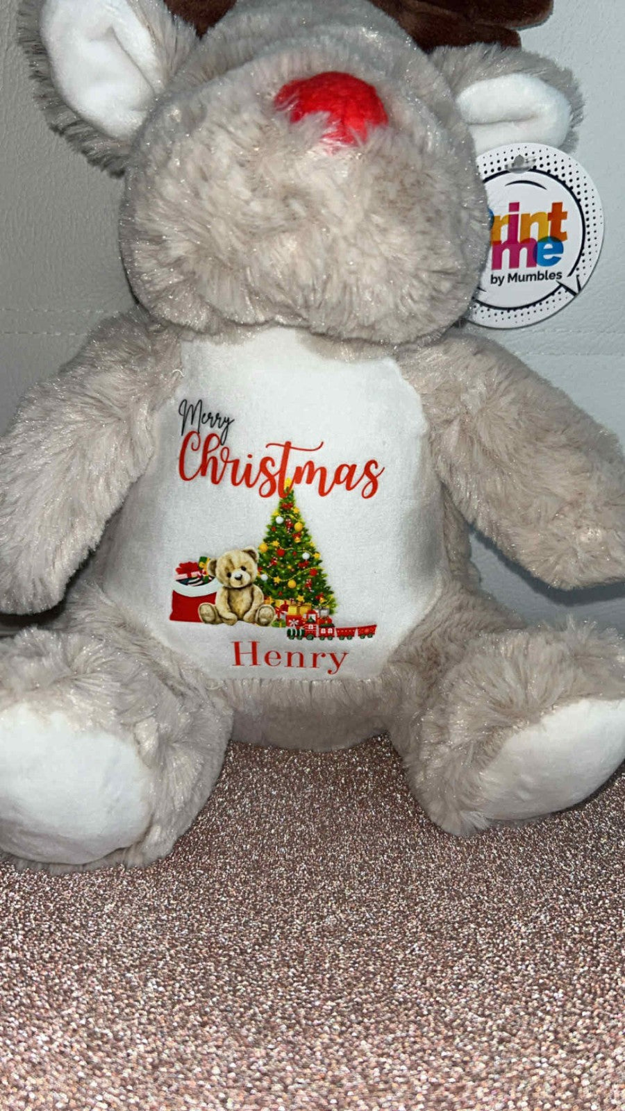 PERSONALISED CHRISTMAS REINDEER- 1ST XMAS - MERRY XMAS - BEAR DESIGN